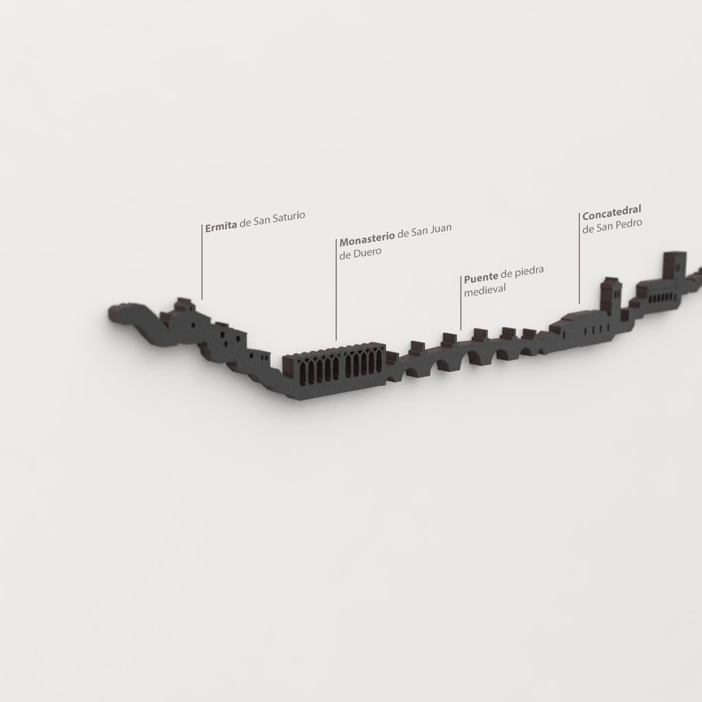 Detalle de la Concatedral de San Pedro en la silueta de madera del skyline de Soria.