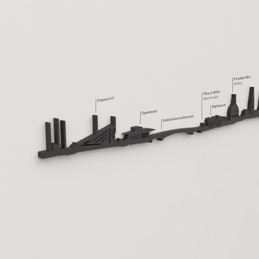 Skyline Copenhague – detalle de CopenHill en madera negra.