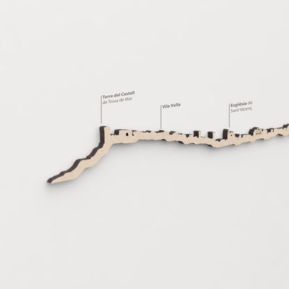 Vista detallada de la Església de Sant Vicenç en el skyline de Tossa de Mar color marrón.