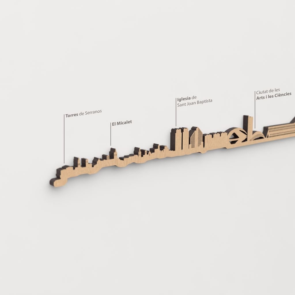 Vista detallada de El Micalet en el skyline de Valencia color marrón.