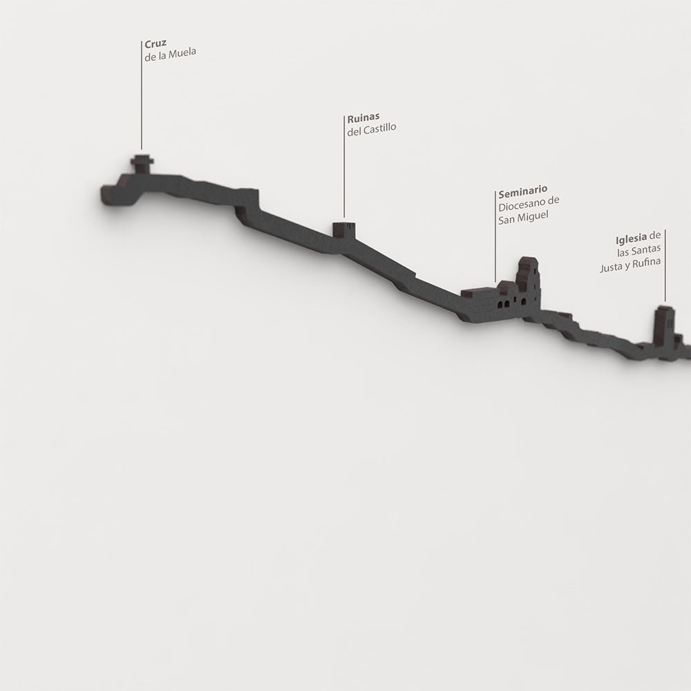 Skyline Orihuela – detalle de la Cruz de la Muela en madera negra.