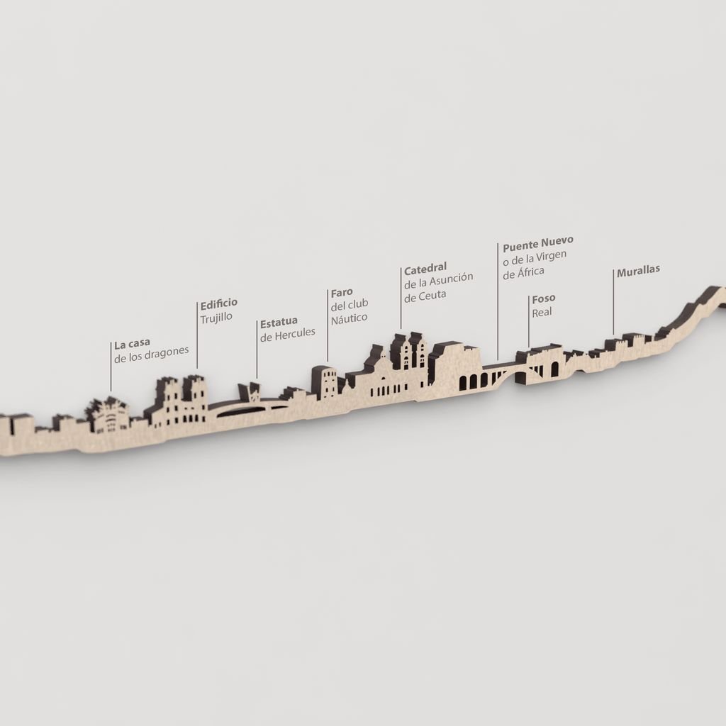Skyline Ceuta – primer plano del Edificio Trujillo en madera natural.
