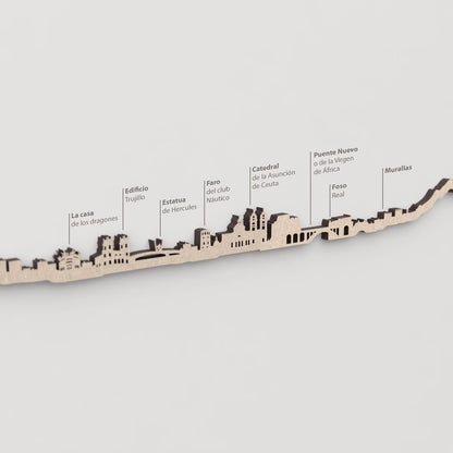 Skyline Ceuta – primer plano del Edificio Trujillo en madera natural.