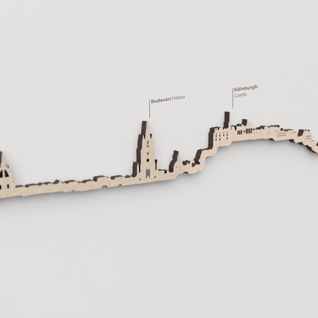 Skyline Edimburgo – primer plano del Edinburgh Castle en madera natural.