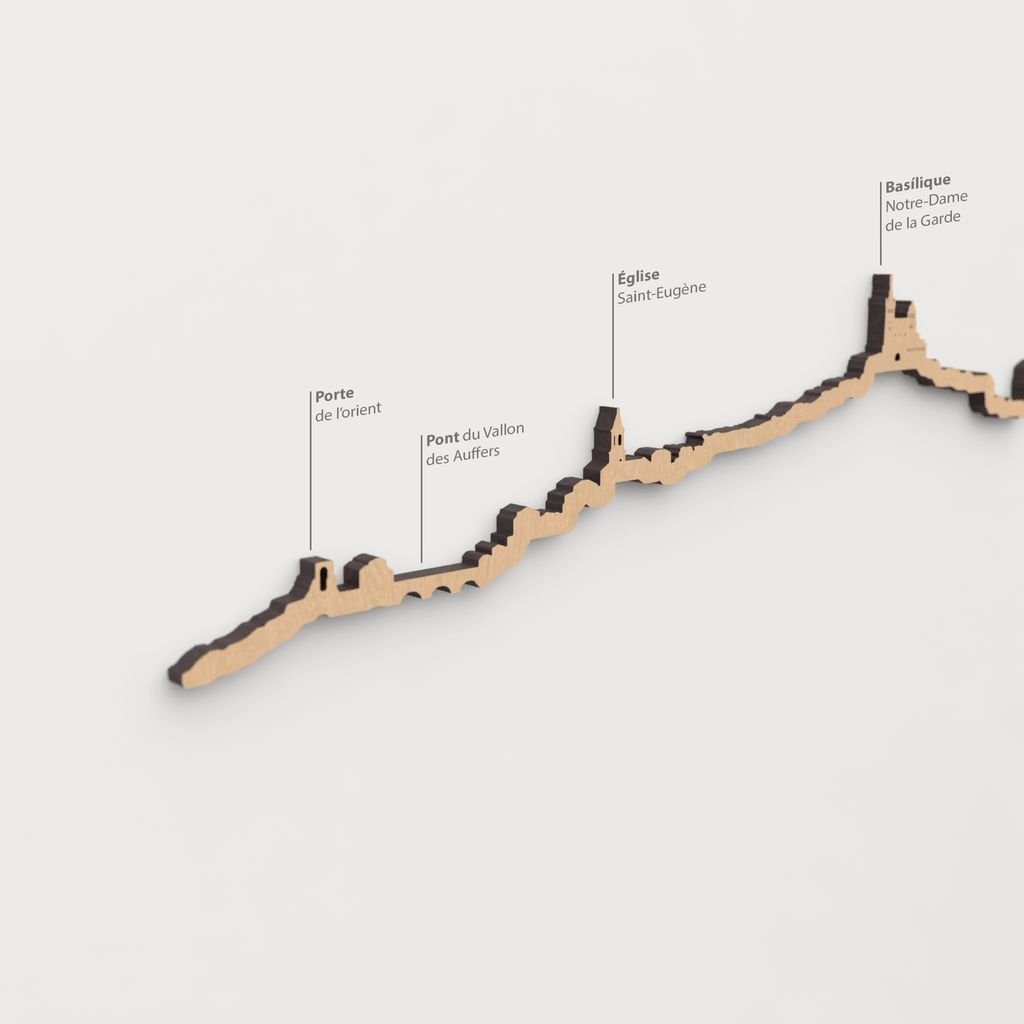 Skyline Marsella – detalle de Église Saint-Eugène en madera marrón.
