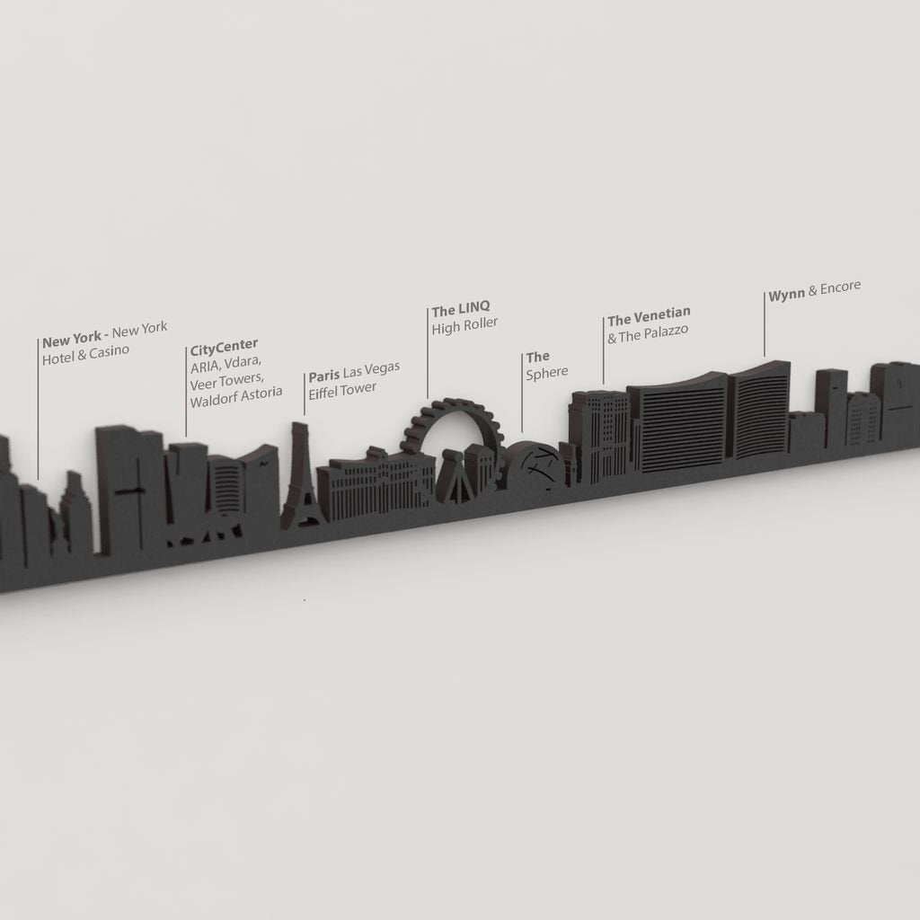 Skyline Las Vegas – detalle de la Eiffel Tower de Paris Las Vegas en madera negra.