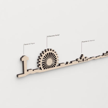 Skyline Albacete – primer plano de El Recinto Ferial en madera natural.
