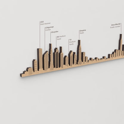 Skyline New York – detalle del Empire State en madera marrón.