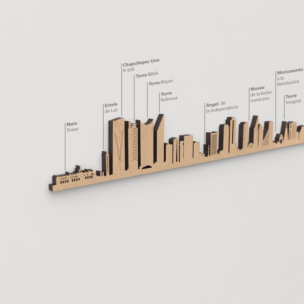 Vista detallada de la Estela de Luz en el skyline de Ciudad de México color marrón.