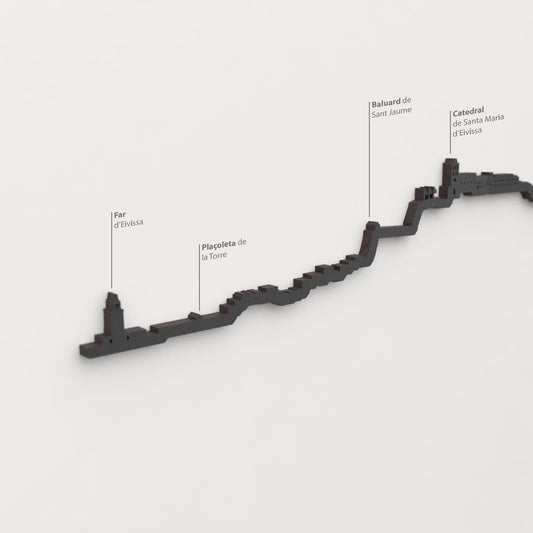 Skyline Ibiza – detalle del Far d’Eivissa en madera negra.
