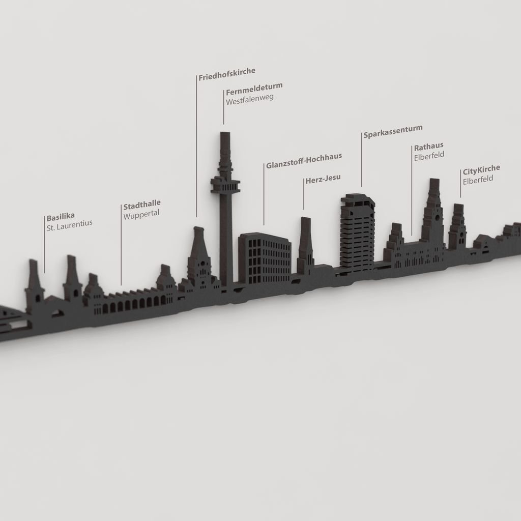 Skyline Wuppertal – detalle de Fernmeldeturm Westfalenweg en madera negra.