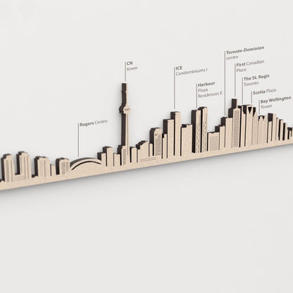 Primer plano del First Canadian Place en la silueta de madera de Toronto.
