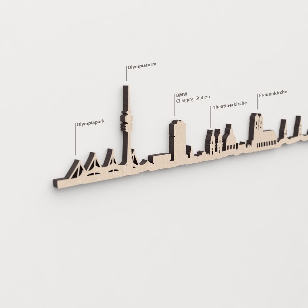 Primer plano de la Frauenkirche en la silueta de madera de München.