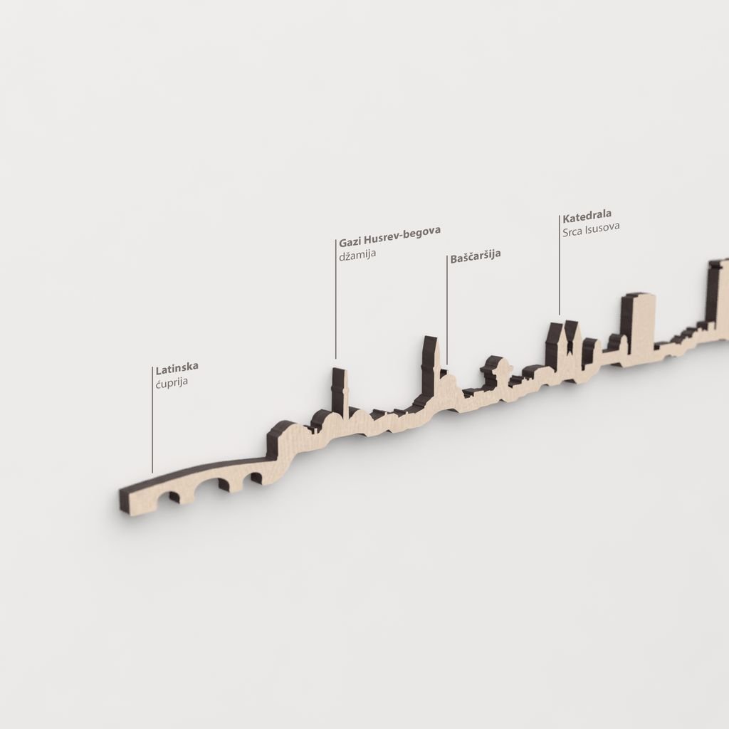Skyline Sarajevo – detalle de la mezquita Gazi Husrev-begova džamija en madera natural.