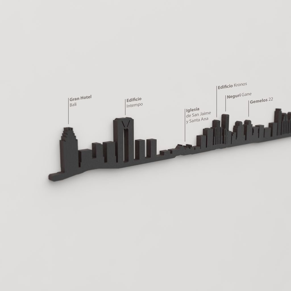 Skyline Benidorm – detalle del Gran Hotel Bali en madera negra.