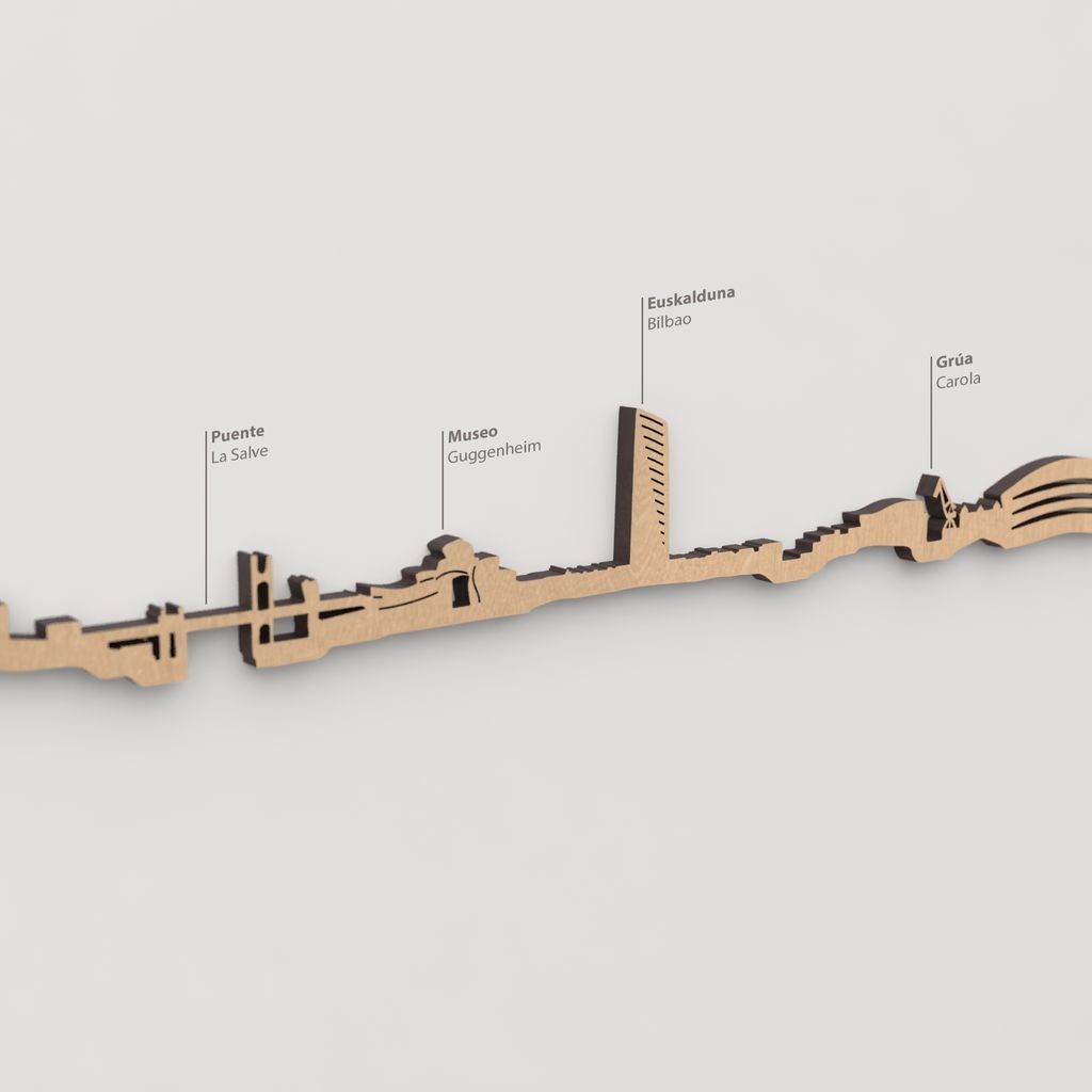 Vista detallada de la Grúa Carola en el skyline de Bilbao color marrón.