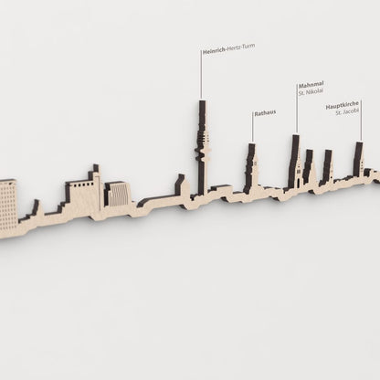 Primer plano de la Heinrich-Hertz-Turm en la silueta de madera de Hamburgo.