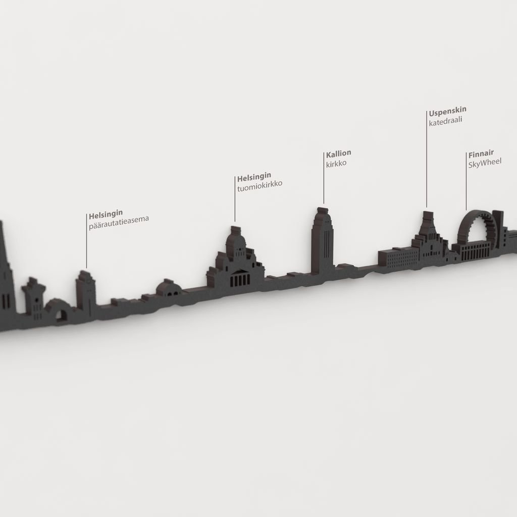Skyline Helsinki – detalle de Helsingin päärautatieasema en madera negra.