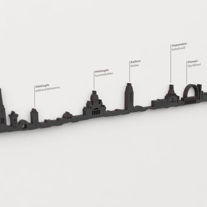 Skyline Helsinki – detalle de Helsingin päärautatieasema en madera negra.