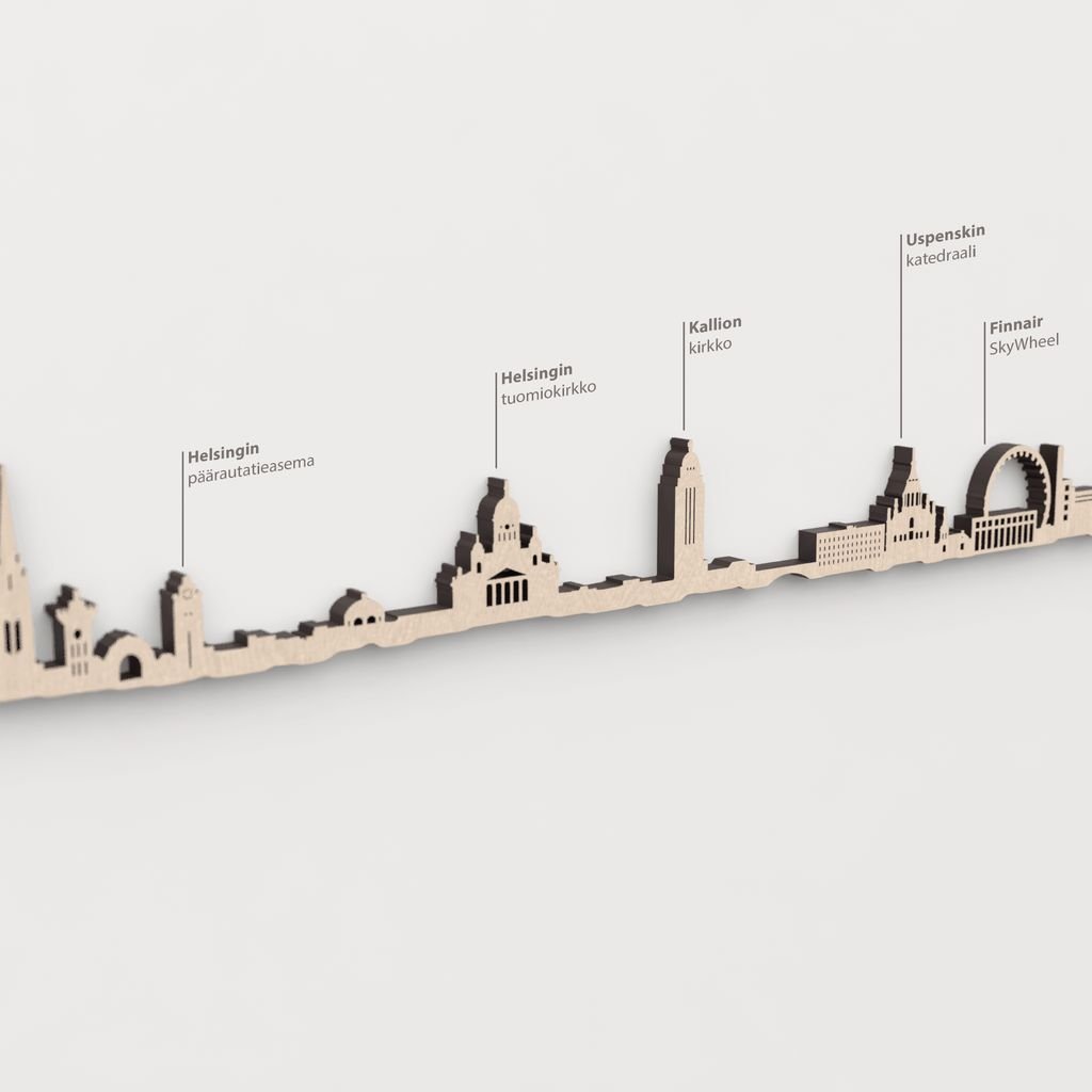 Skyline Helsinki – primer plano de Helsingin tuomiokirkko en madera natural.
