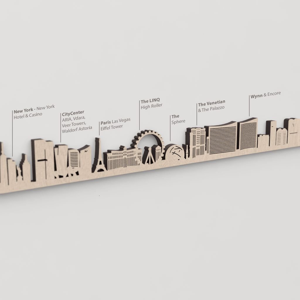 Skyline Las Vegas – primer plano del High Roller en madera natural.