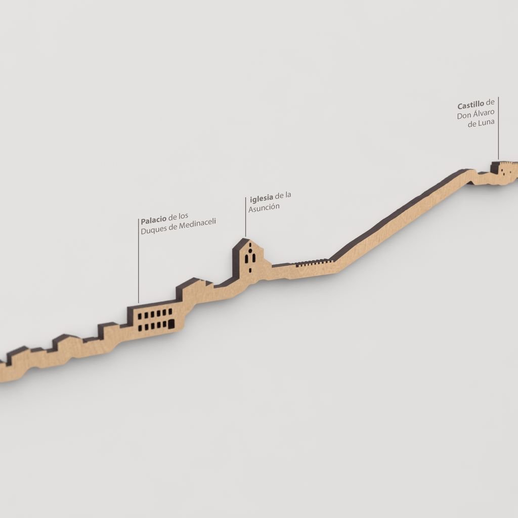 Vista detallada de la Iglesia de la Asunción en el skyline de Cihuela color marrón.