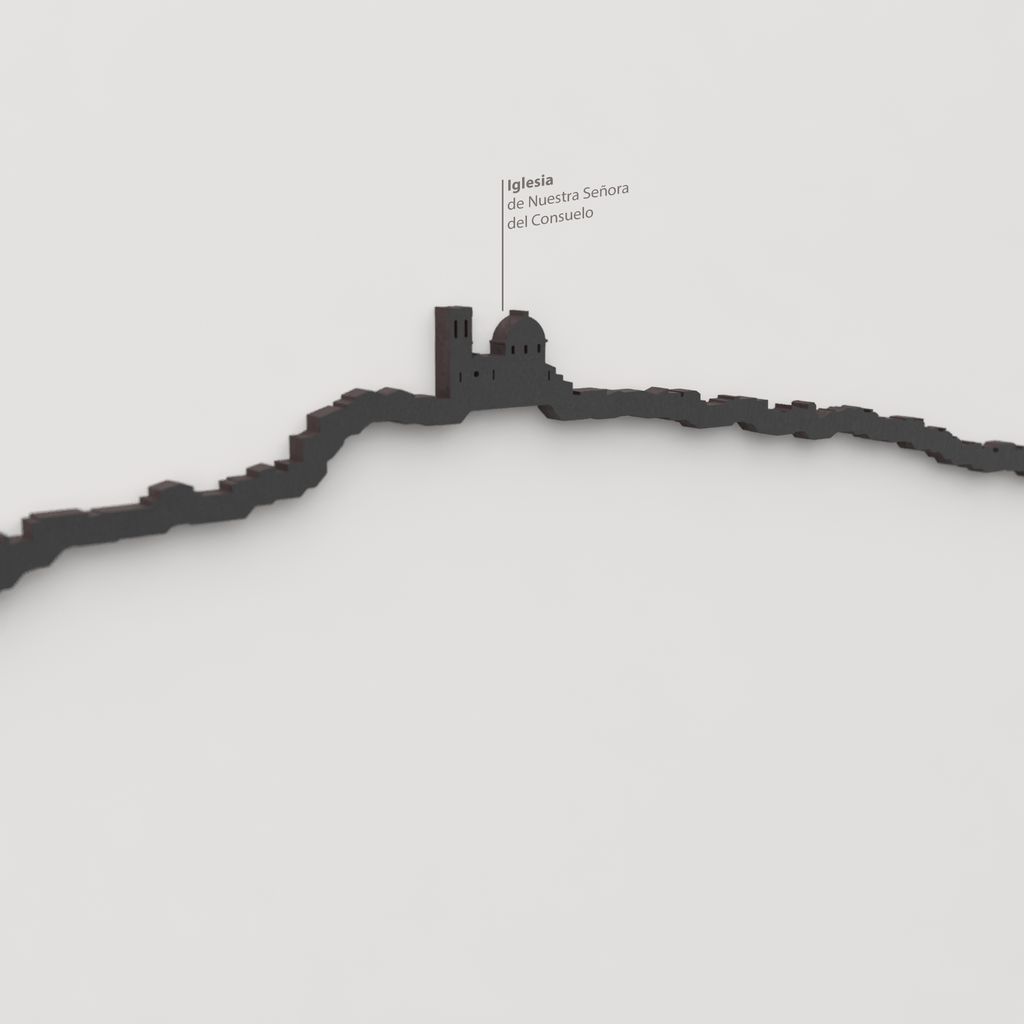 Detalle de la Iglesia de Nuestra Señora del Consuelo en la silueta de madera del skyline de Altea.