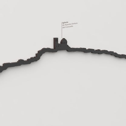 Detalle de la Iglesia de Nuestra Señora del Consuelo en la silueta de madera del skyline de Altea.