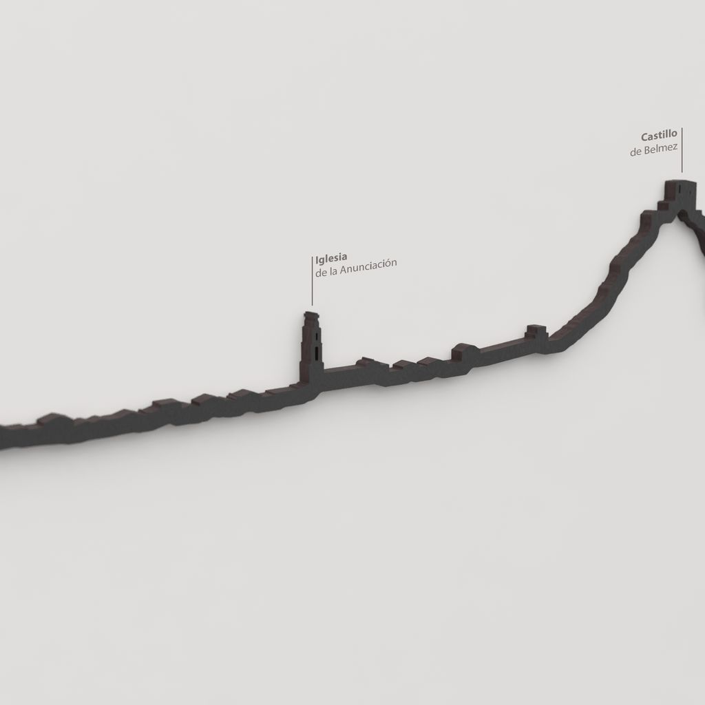 Skyline Belmez – detalle de la Iglesia de la Anunciacion en madera negra.
