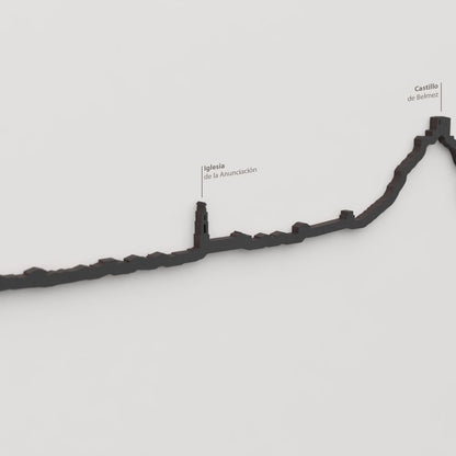 Skyline Belmez – detalle de la Iglesia de la Anunciacion en madera negra.