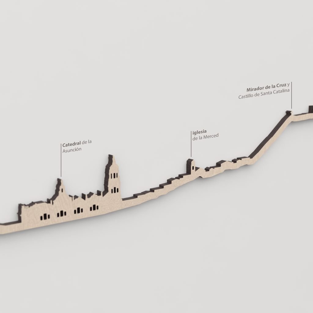 Skyline Jaén – primer plano de la Iglesia de la Merced en madera natural.