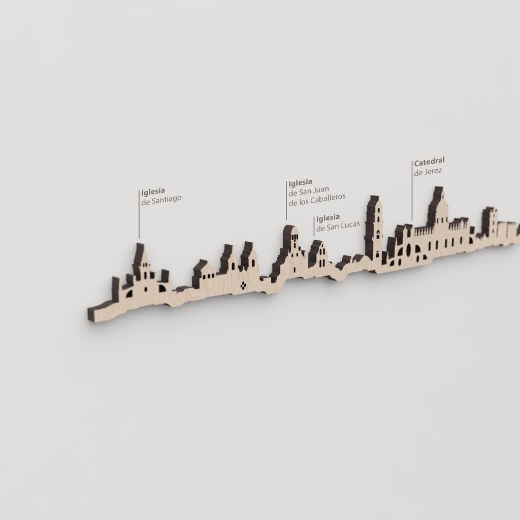 Skyline Jerez de la Frontera – primer plano de la Iglesia de San Juan de los Caballeros en madera natural.