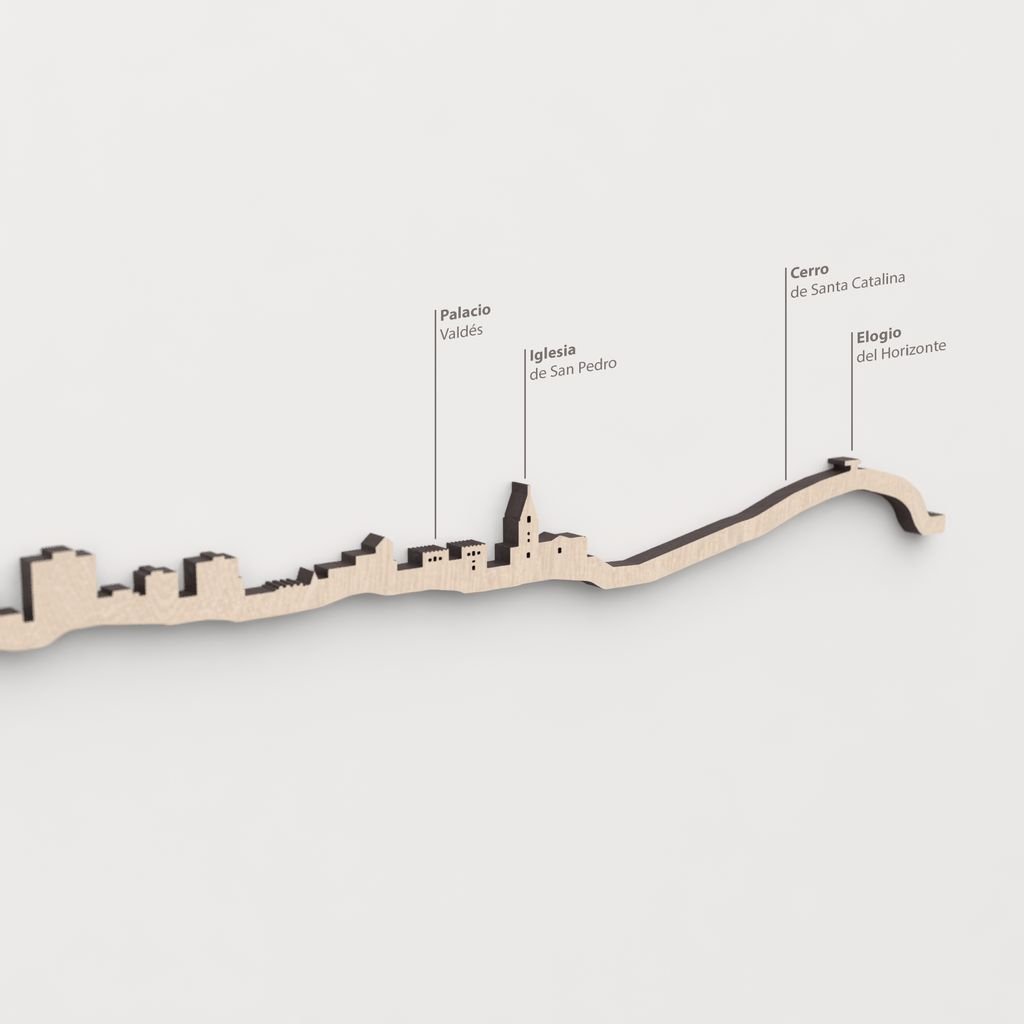 Skyline Gijón-Xixón – primer plano de la Iglesia de San Pedro en madera natural.