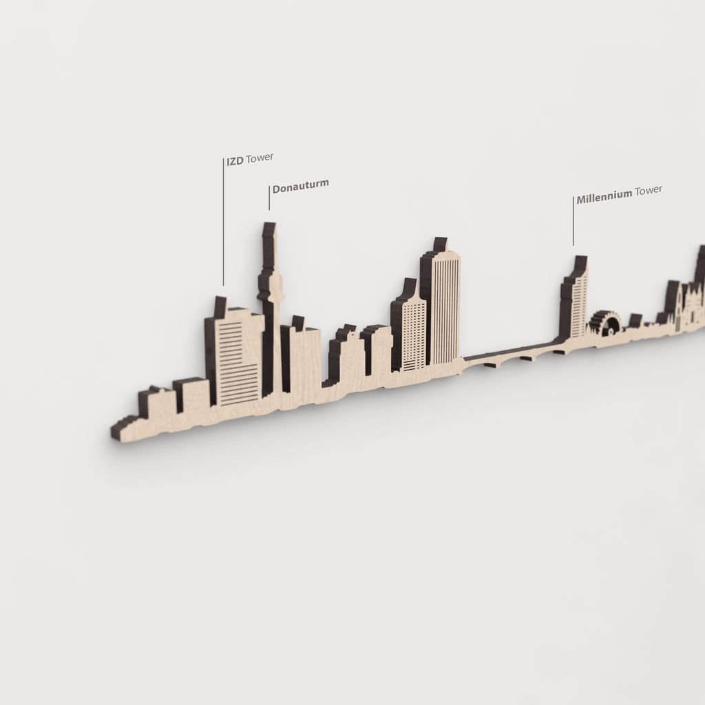 Primer plano del IZD Tower en la silueta de madera de Wien.