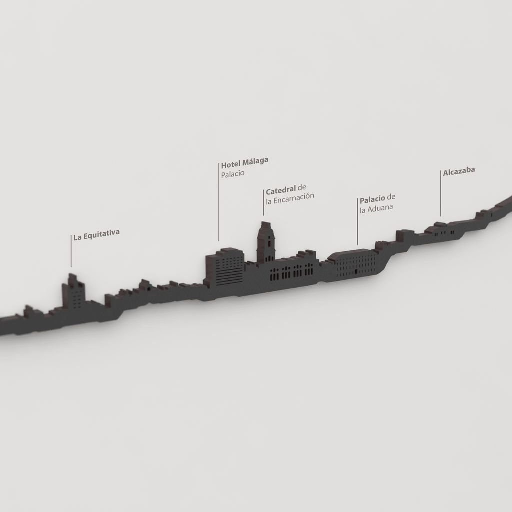 Skyline Málaga – detalle del edificio La Equitativa en madera negra.