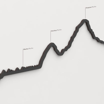 Skyline Machu Picchu – detalle de las ruinas de Machu Picchu en madera negra.