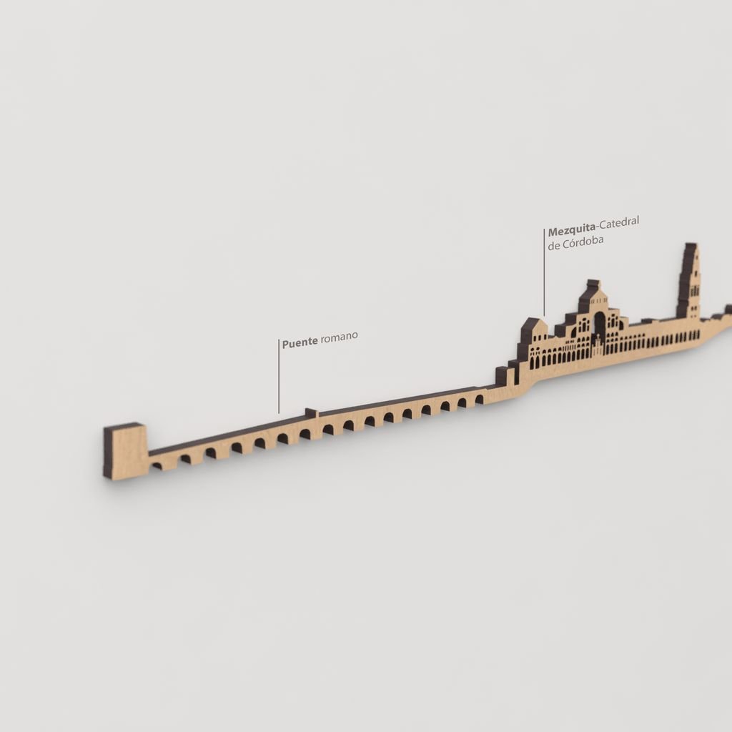 Detalle del minarete de la Mezquita-Catedral en la versión marrón del skyline de Córdoba.