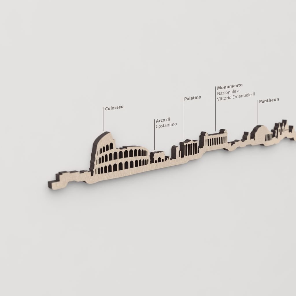 Primer plano del Monumento a Vittorio Emanuele II en la silueta de madera de Roma.