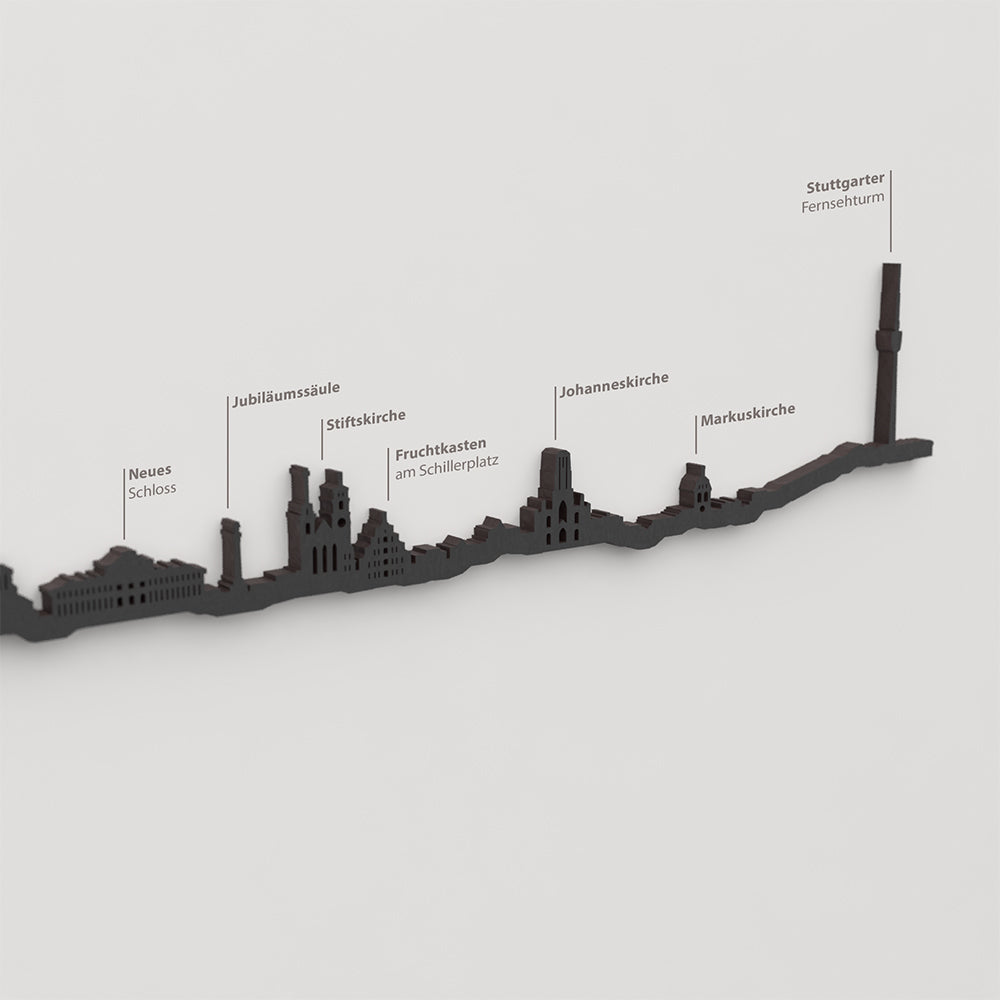 Skyline Stuttgart – detalle de Neues Schloss en madera negra.
