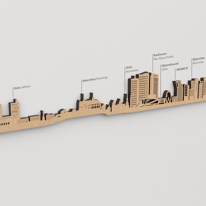 Skyline Oslo – detalle de Operahuset Oslo en madera marrón.