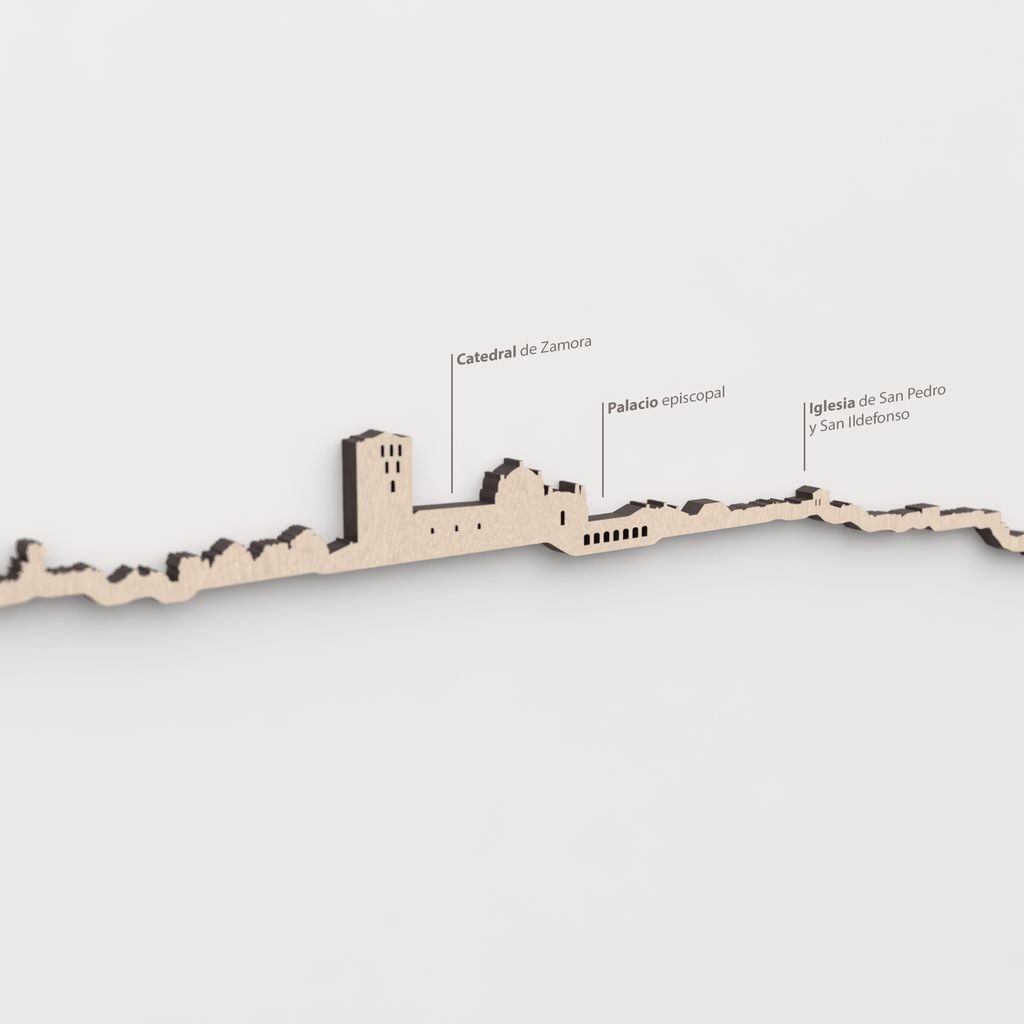 Primer plano del Palacio episcopal en la silueta de madera de Zamora.