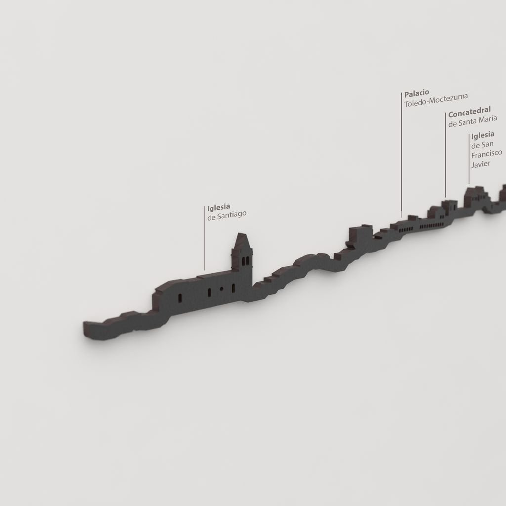 Detalle del Palacio de Toledo-Moctezuma en la silueta de madera del skyline de Cáceres.