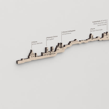 Skyline Cagliari – primer plano de Palazzo Civico di Cagliari en madera natural.