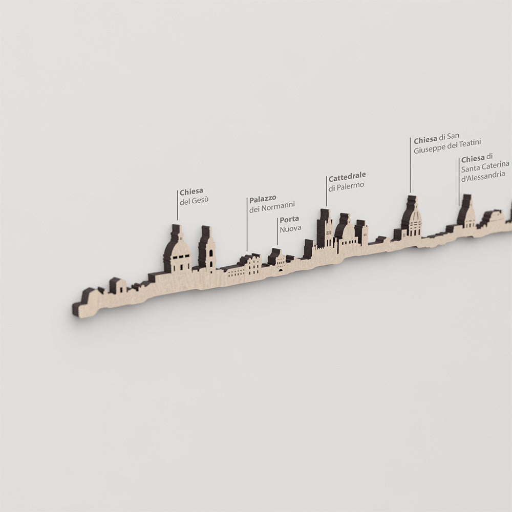 Skyline Palermo – primer plano de Palazzo dei Normanni en madera natural.