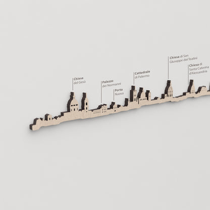 Skyline Palermo – primer plano de Palazzo dei Normanni en madera natural.