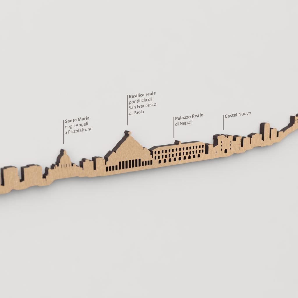 Skyline Nápoles – detalle de Palazzo Reale di Napoli en madera marrón.