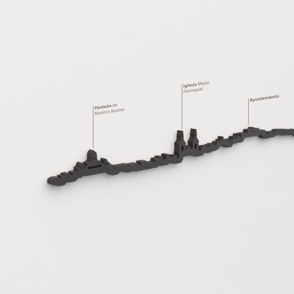 Skyline San Fernando – detalle del Panteón de Marinos Ilustres en madera negra.