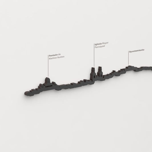 Skyline San Fernando – detalle del Panteón de Marinos Ilustres en madera negra.