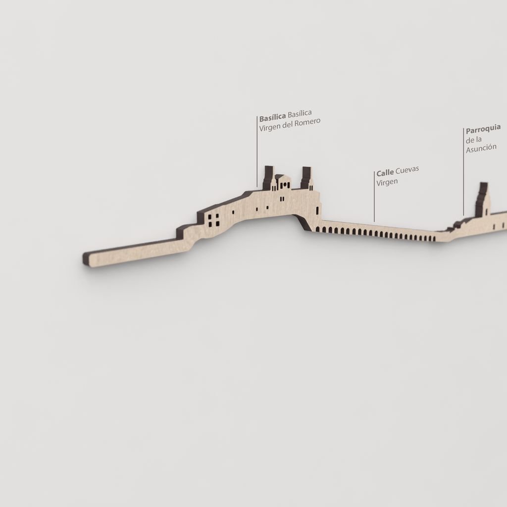 Primer plano de la Parroquia de la Asunción en la silueta de madera natural de Cascante.