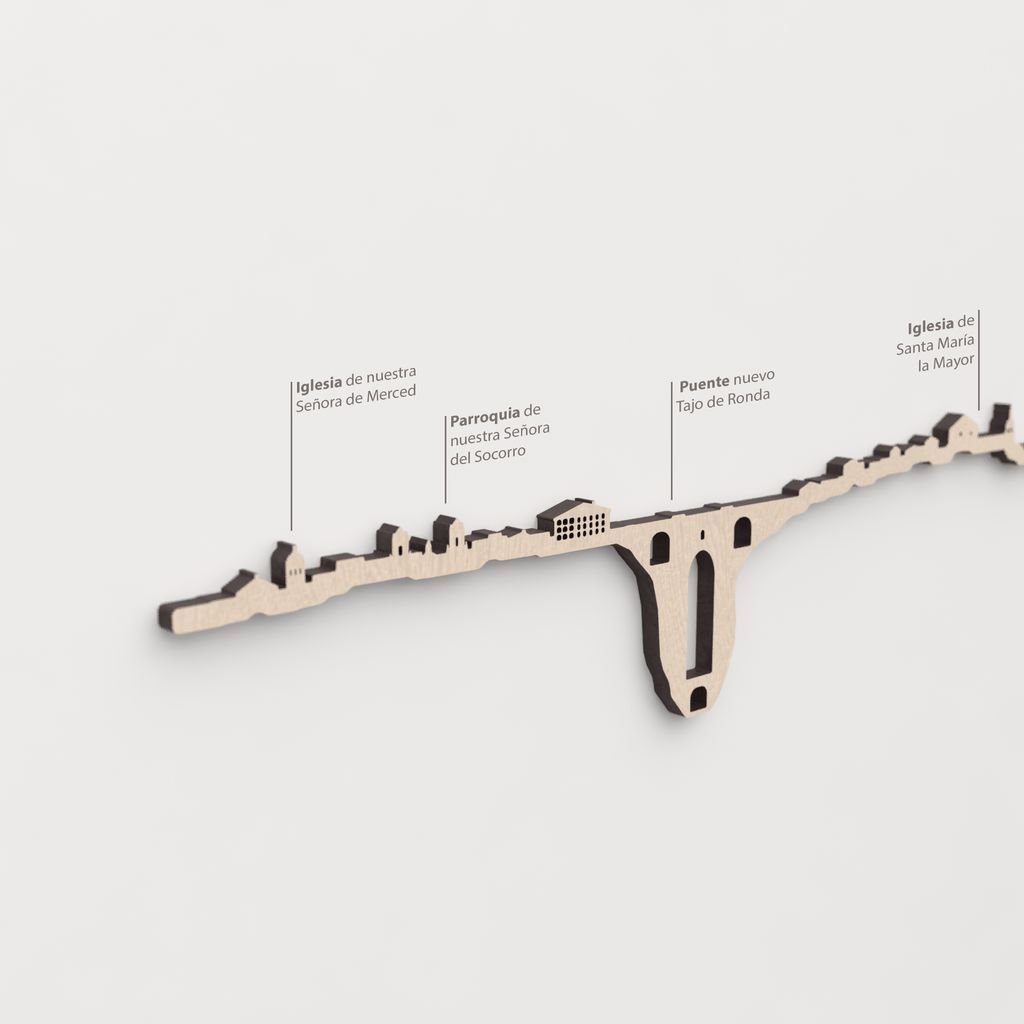 Skyline Ronda – primer plano de la Parroquia de Nuestra Señora del Socorro en madera natural.